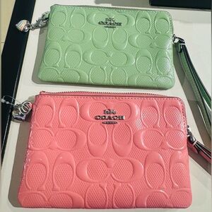 Coach Pink and Green Embossed Leather Wristlet (Each)